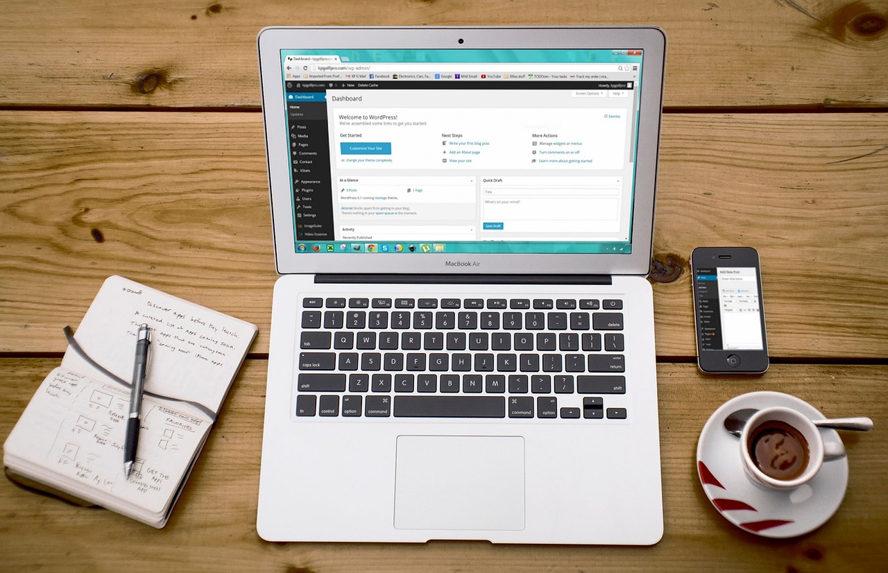Laptop showing WordPress maintenance work